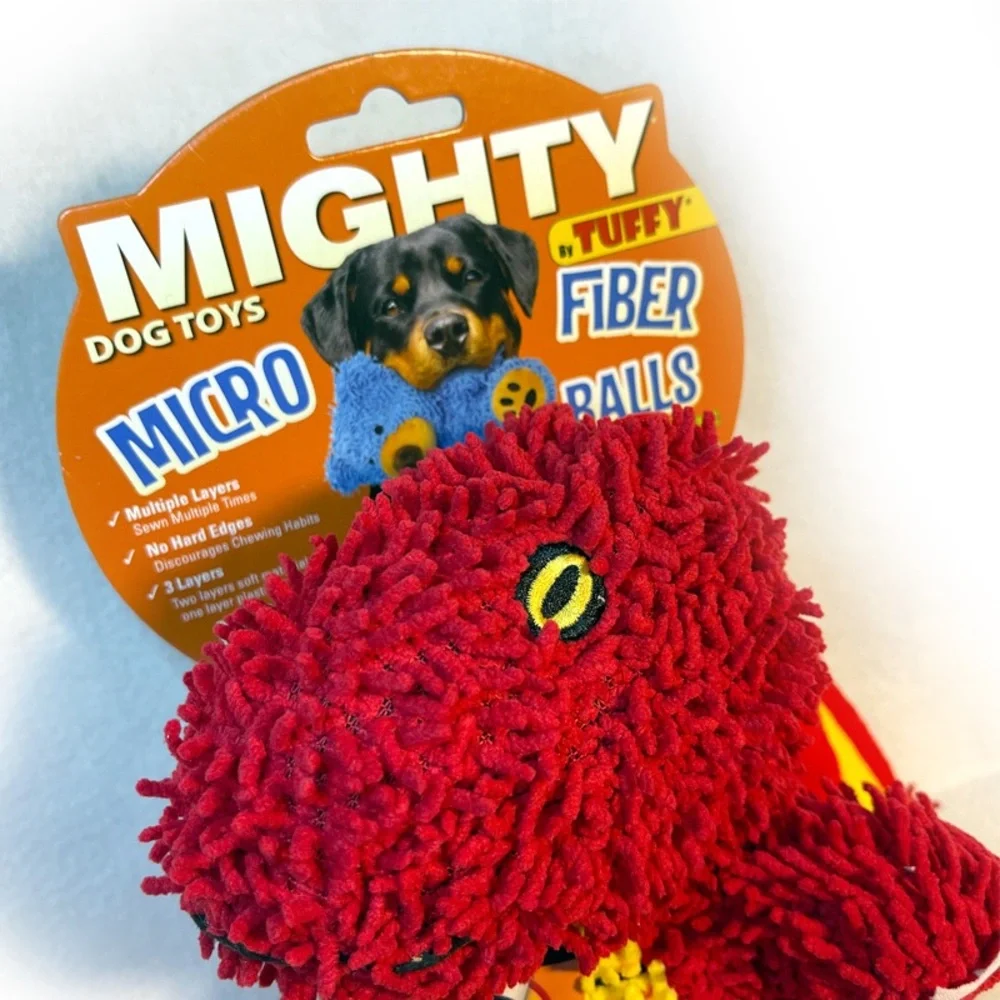 Mighty Toys Microfiber Ball Dragon Durable Squeaky Dog Toy Plus Dog Bags & Treat